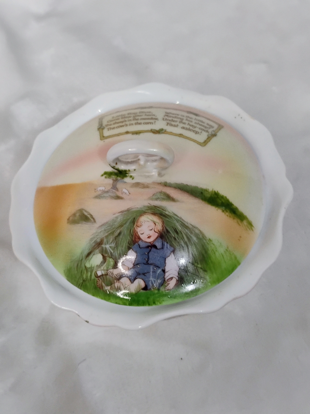 Royal Bayreuth Little Boy Blue Small Bowl w/ Handle Lid Bavaria Nursery‎ Rhyme